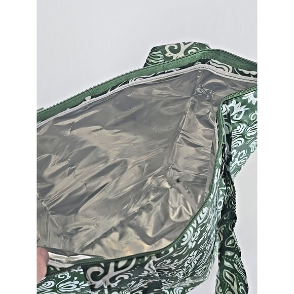 Sachi Foldable Insulated Market Tote Zippered Shopper Bag Green BoHo Print Snap - Picture 7 of 7